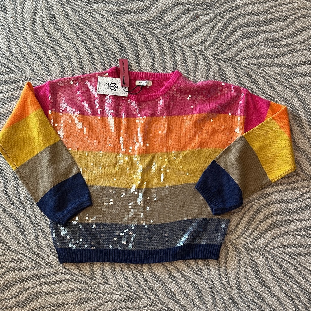 Colorful Striped Sequin Front Sweater